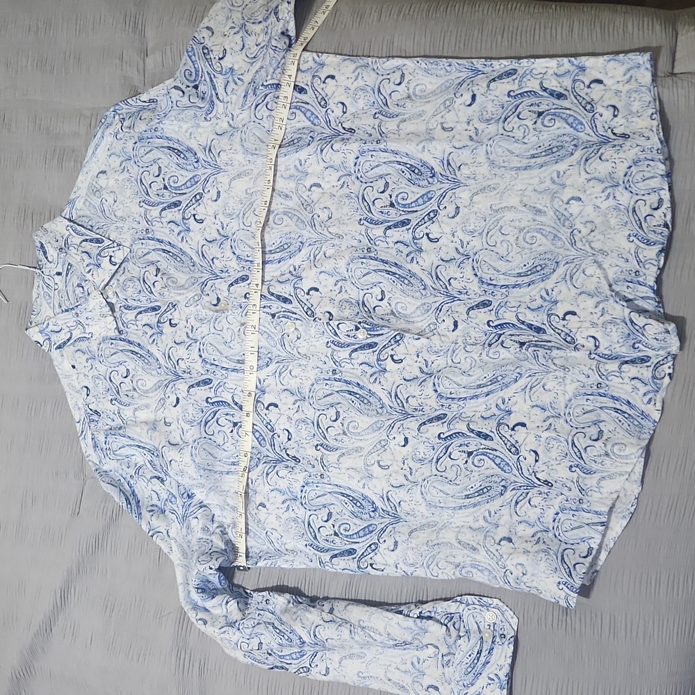 Lansky Linen white and blue paisley dress shirt large